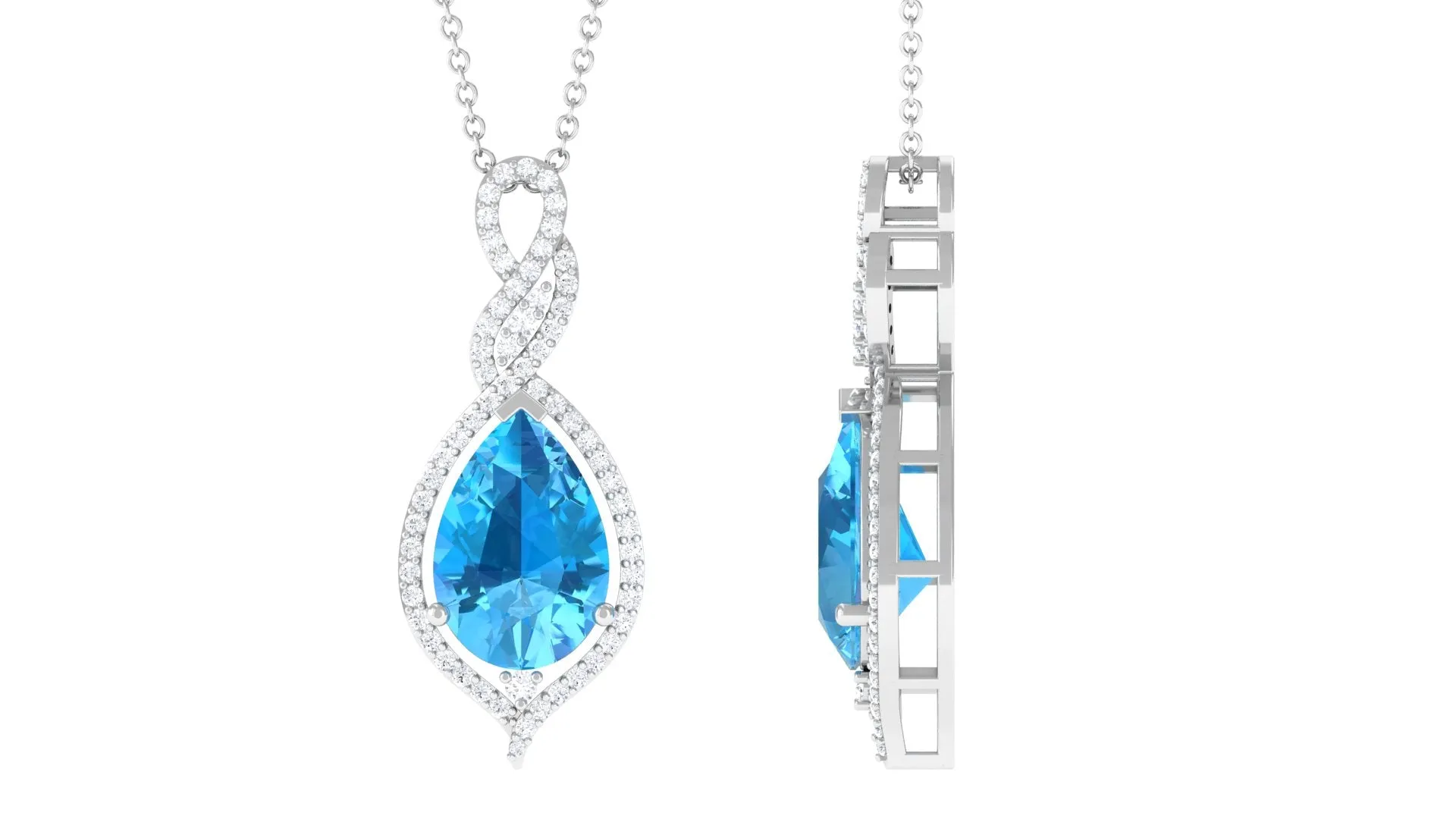 Swiss Blue Topaz Teardrop Dangle Pendant with Moissanite Accent