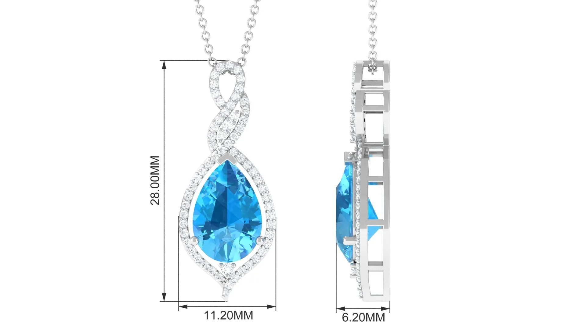 Swiss Blue Topaz Teardrop Dangle Pendant with Moissanite Accent
