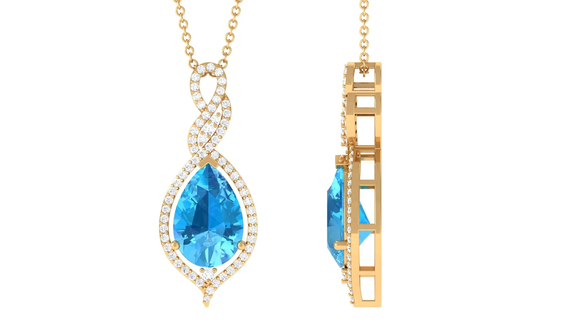 Swiss Blue Topaz Teardrop Dangle Pendant with Moissanite Accent