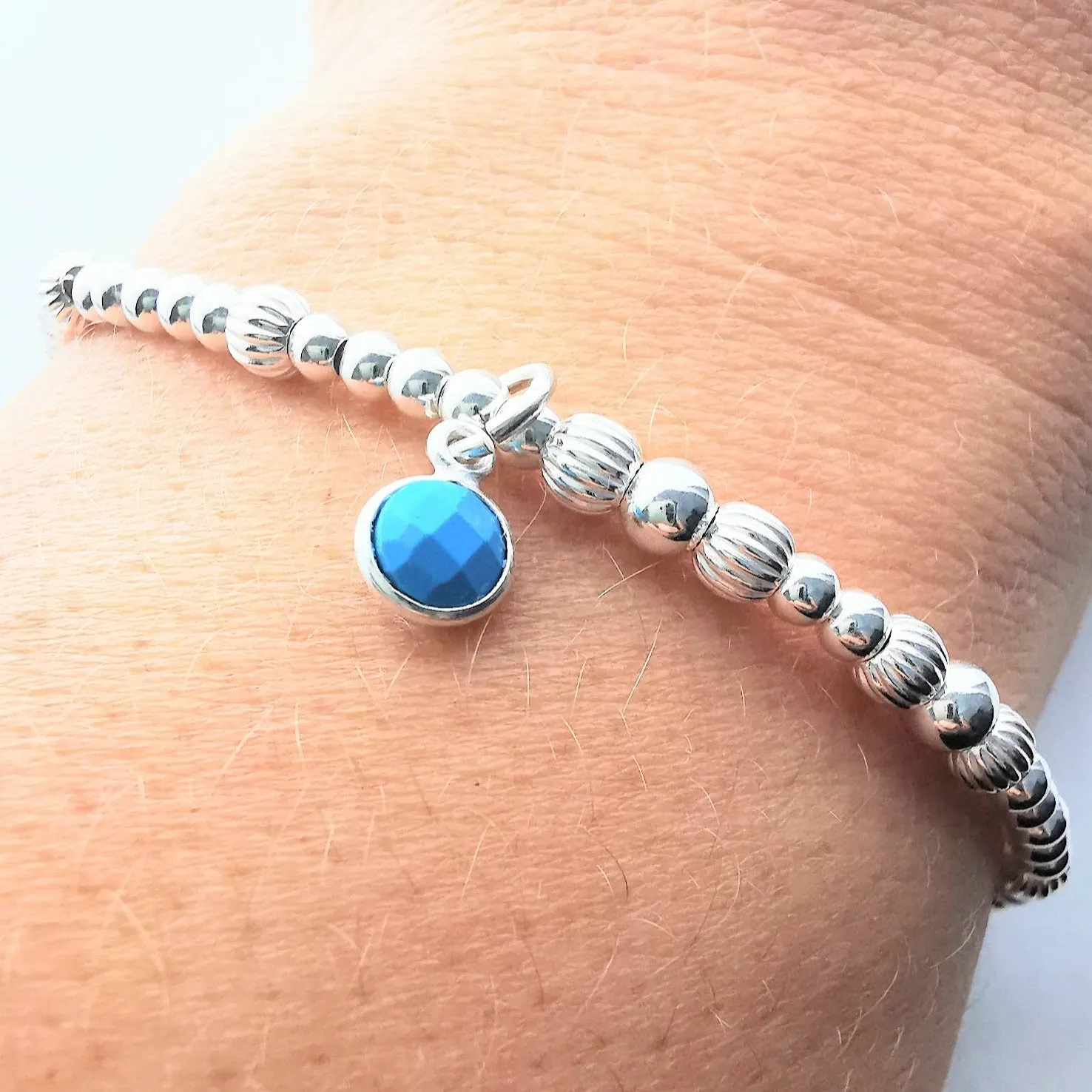 SYDNEY Sterling Silver Bead Bracelet with Turquoise