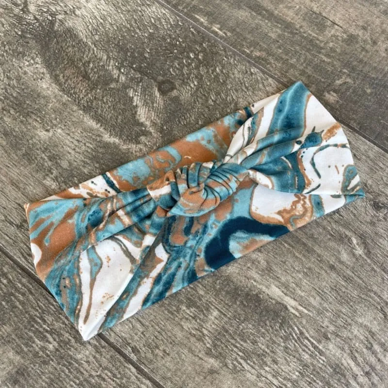 Teal Marble | Knotted Headband