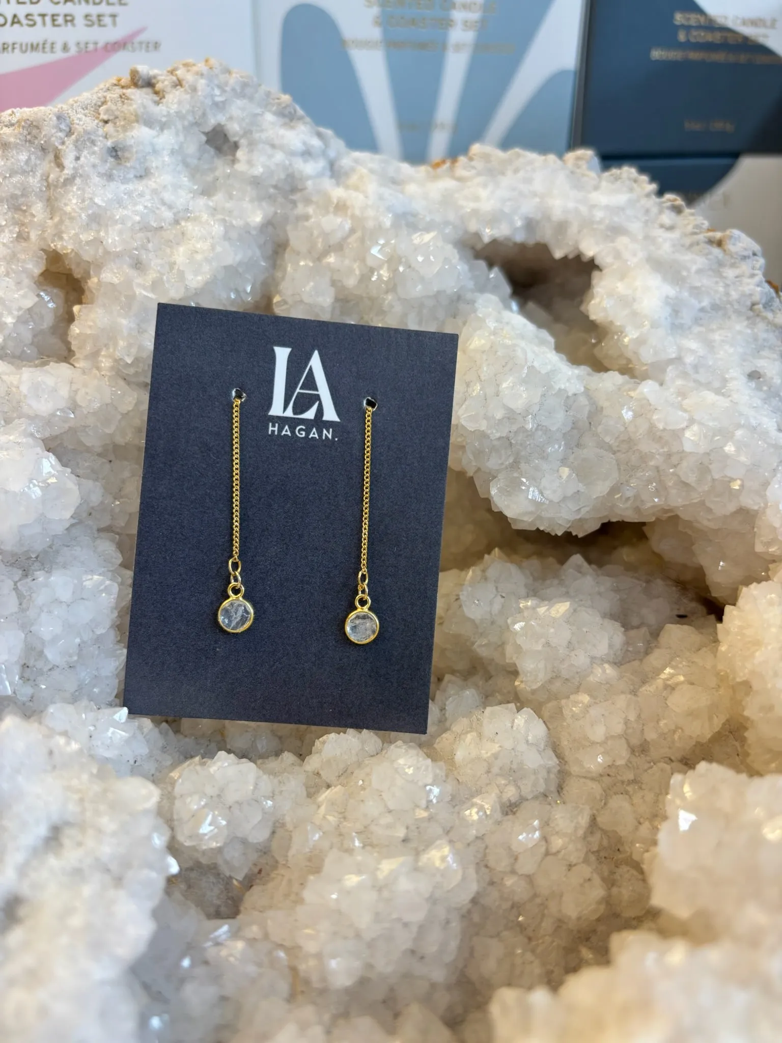 Threader Earrings with Moonstone Drop