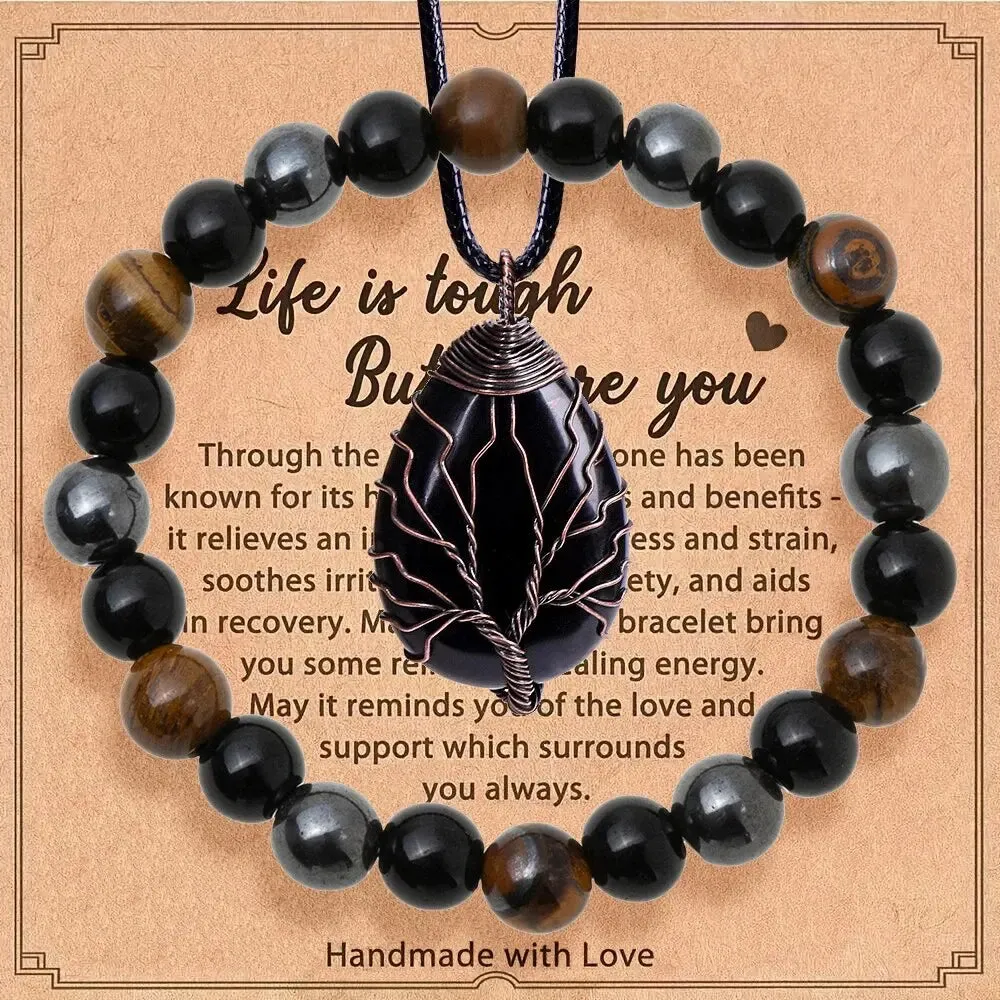 Tree of Life Amethyst Crystal Stone Necklace Bracelet Natural Stone Gemstone Set