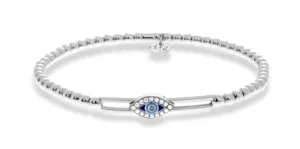 Tresore 0.09Ct Diamond and 0.04Ct Sapphire Floating Evil Eye Bracelet in 18k White Gold