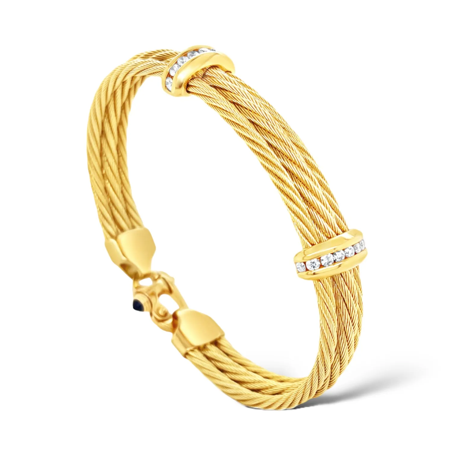 Triple Cable   Diamond Bar Mariner Bracelet