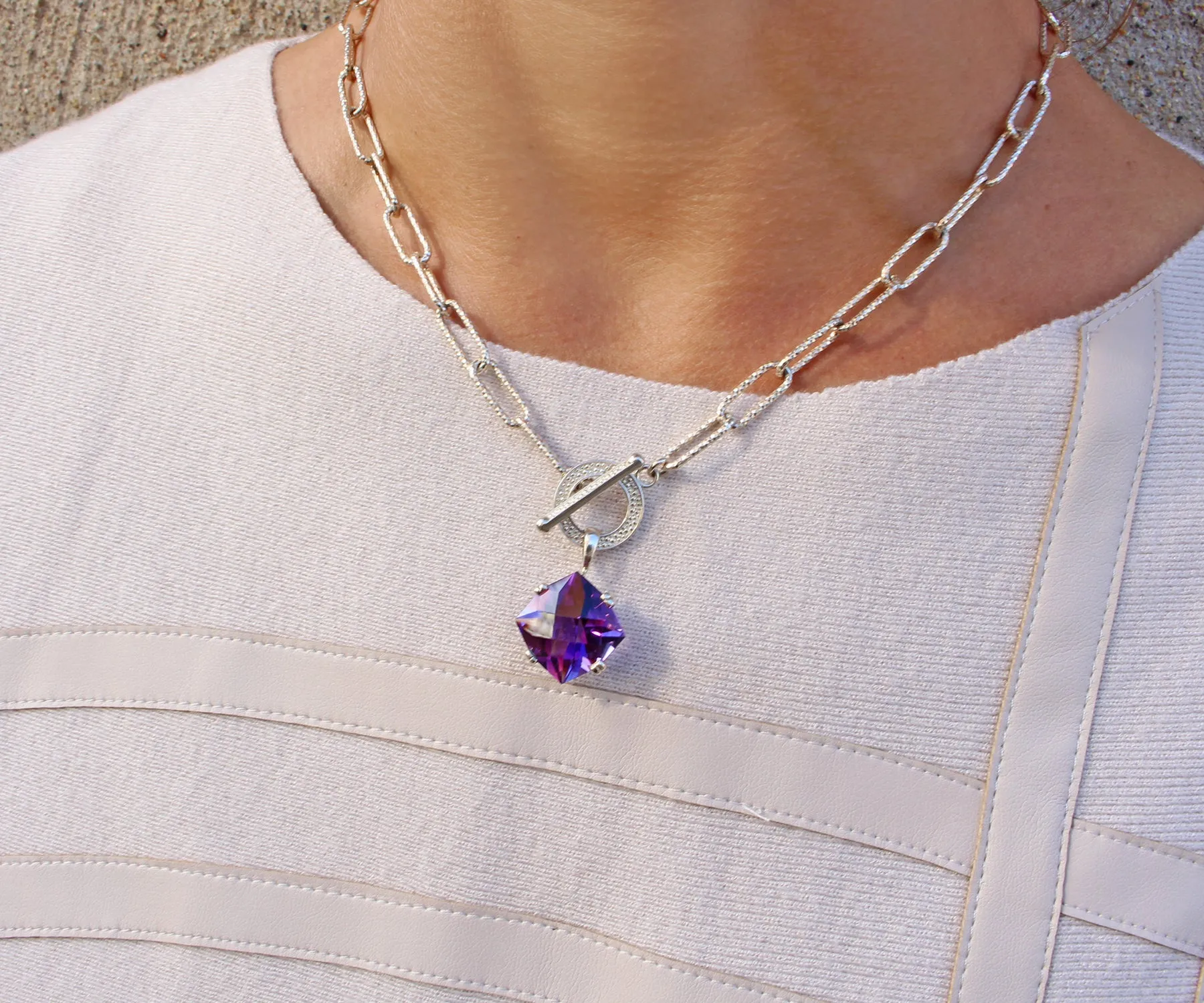 Twilight Amethyst Toggle Silver Necklace