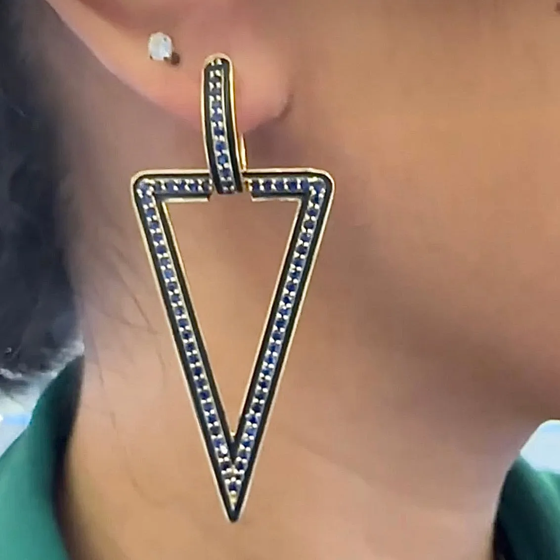 V Enamel Earrings with Pave Sapphires