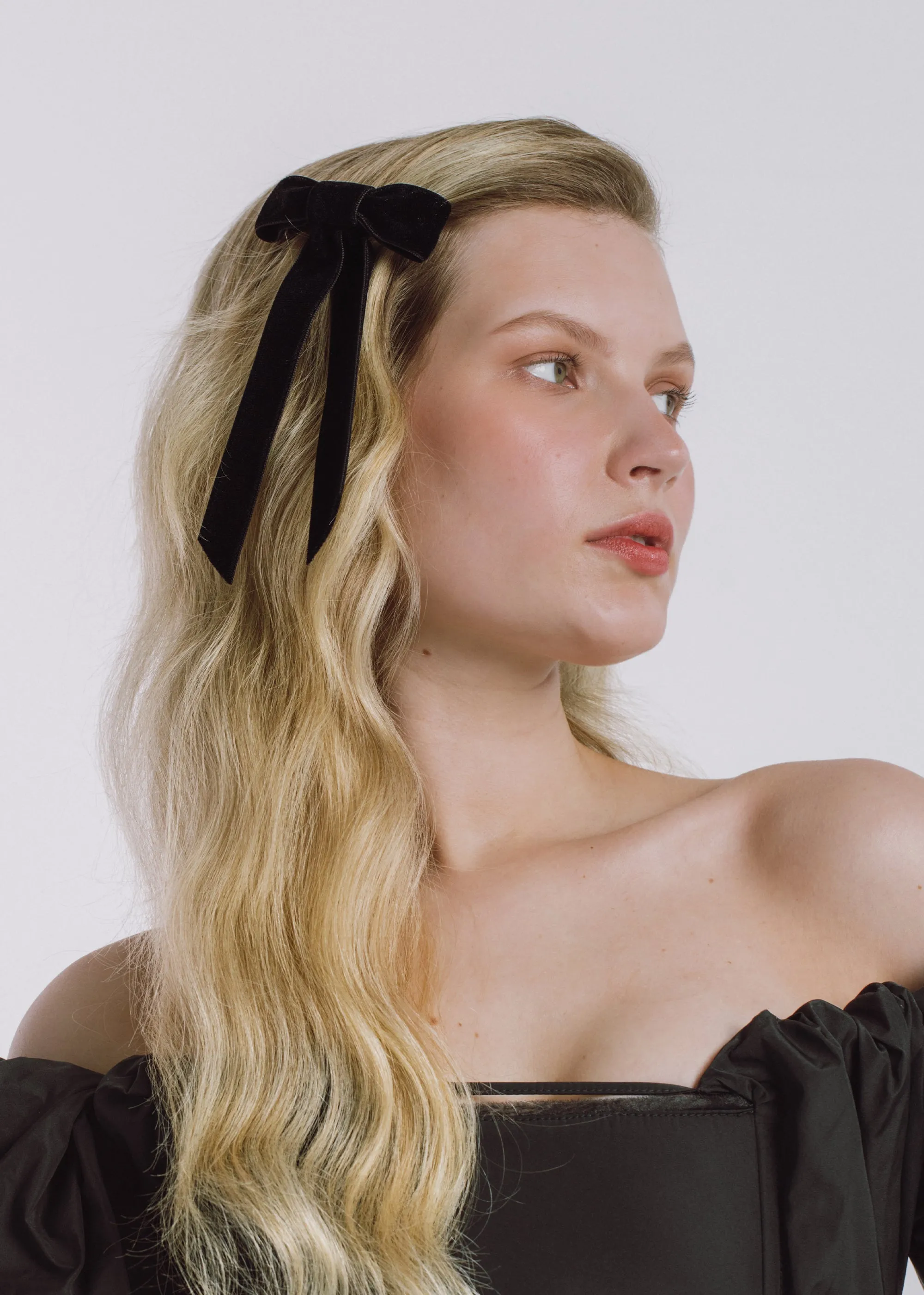 Velvet Bow Barrette -- Black