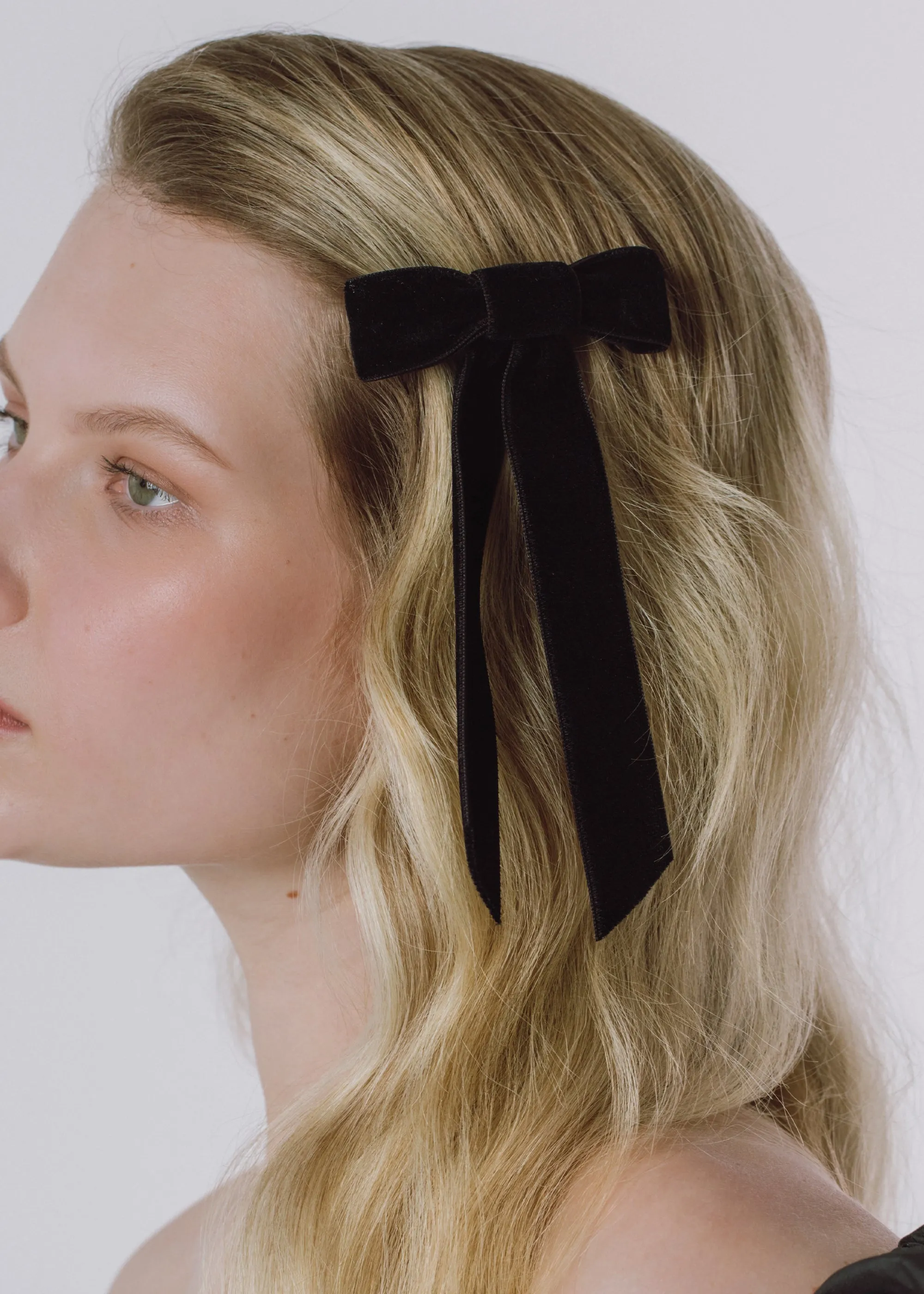 Velvet Bow Barrette -- Black