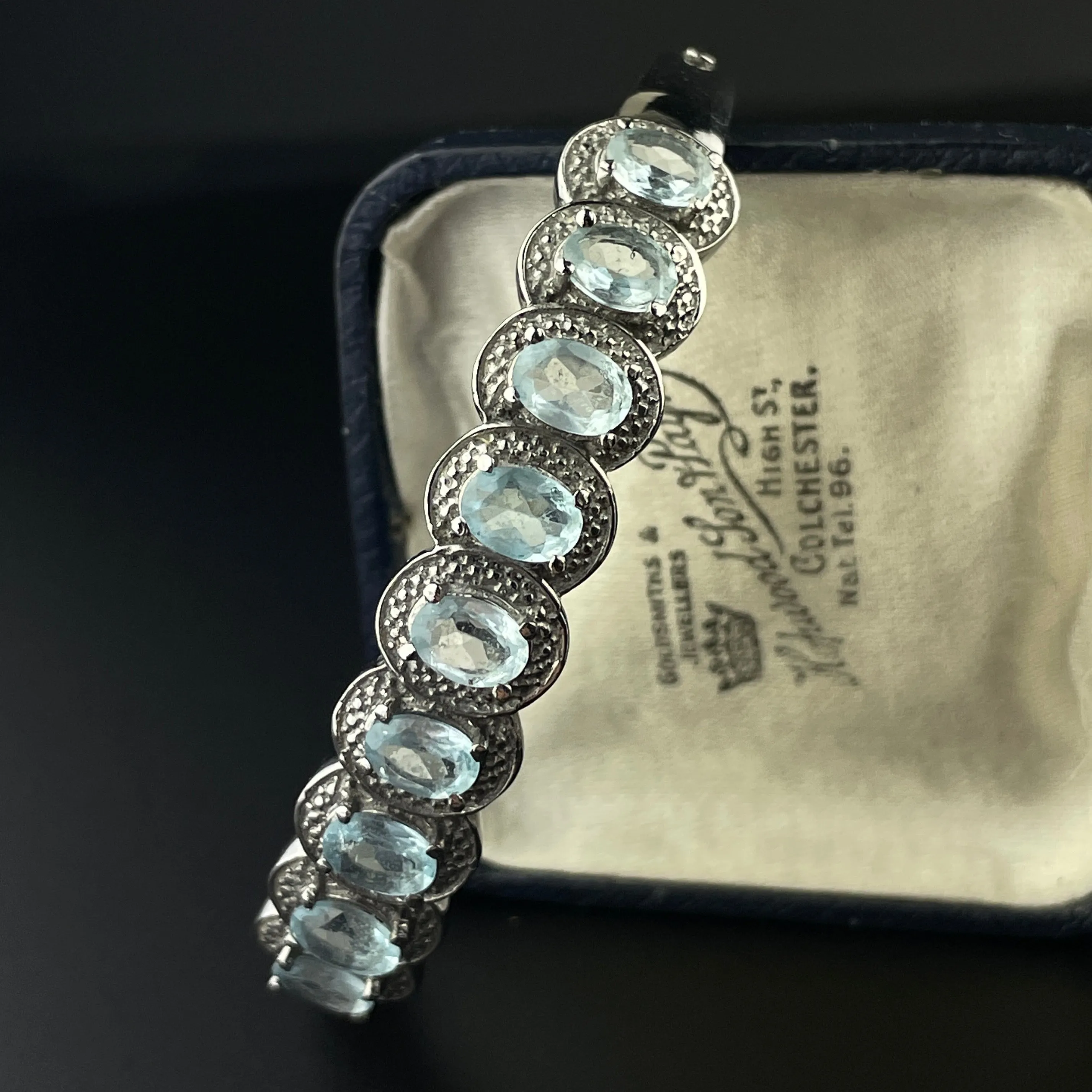Vintage Silver Blue Topaz Bangle Bracelet