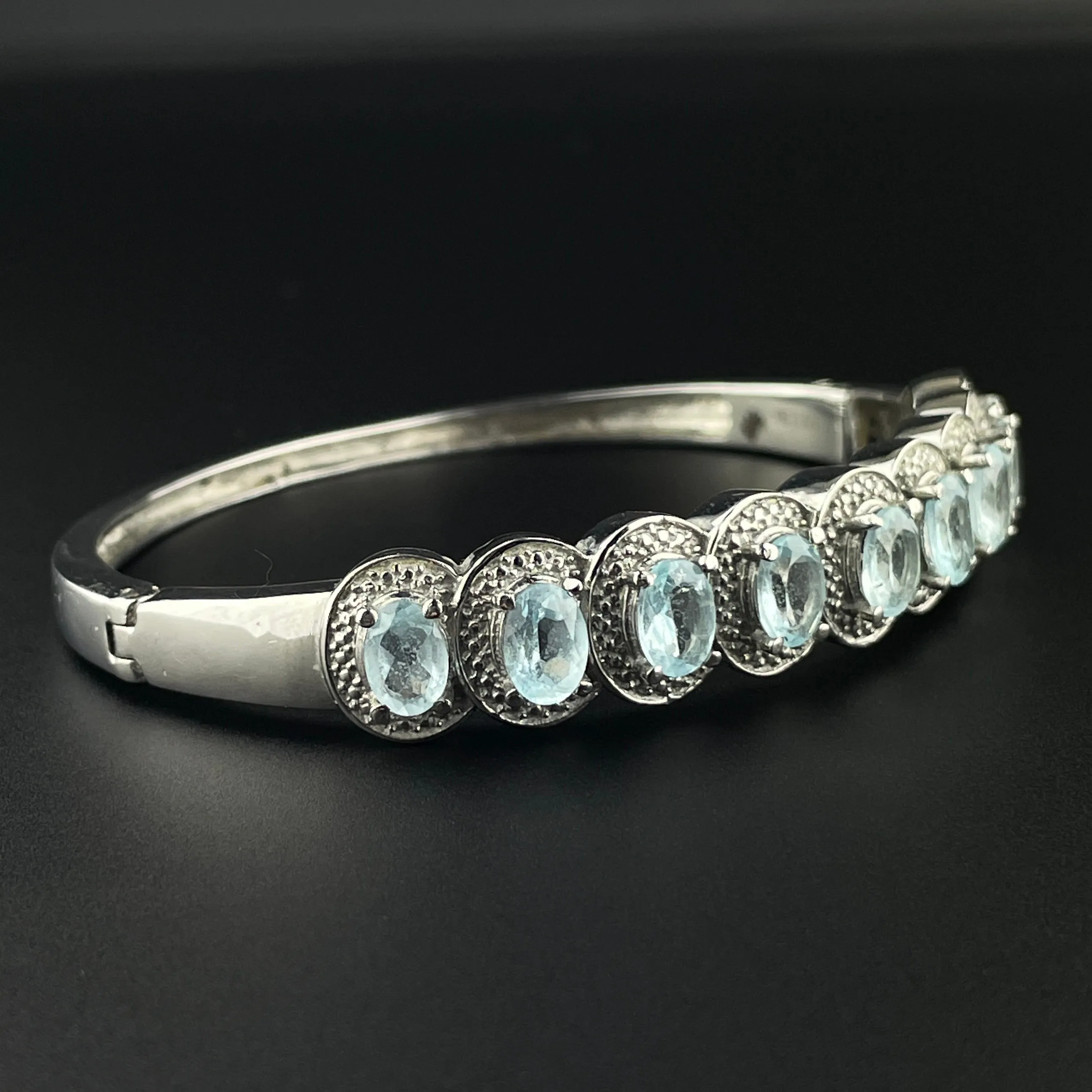 Vintage Silver Blue Topaz Bangle Bracelet