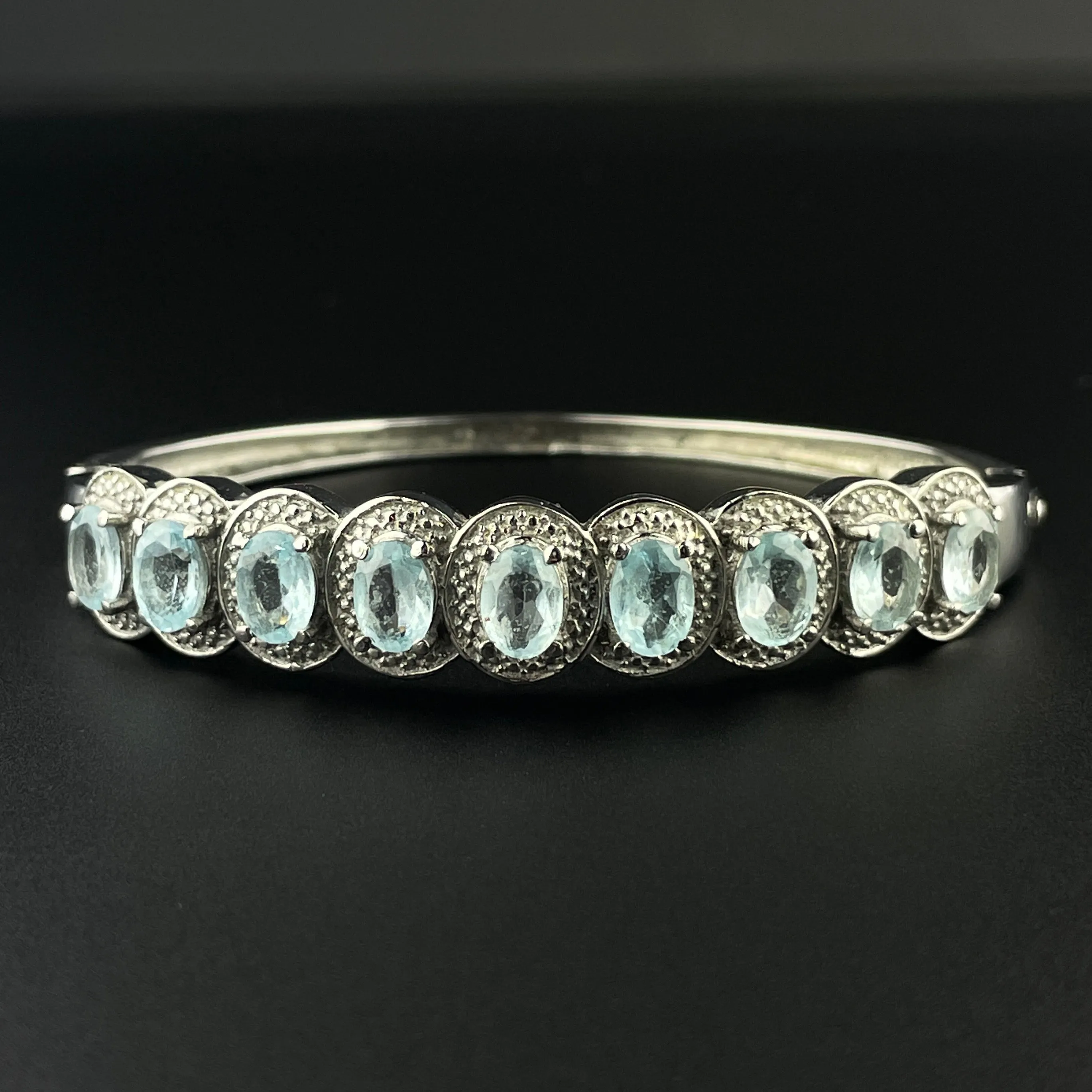 Vintage Silver Blue Topaz Bangle Bracelet
