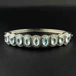 Vintage Silver Blue Topaz Bangle Bracelet