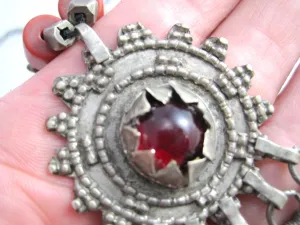 Vintage Yemeni Bedouin Necklace with Silver and Coral Colored Trade Beads