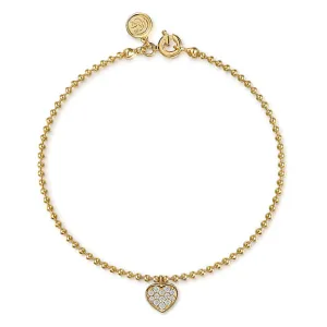 White Sapphire Heart Bracelet in 14K Yellow Gold