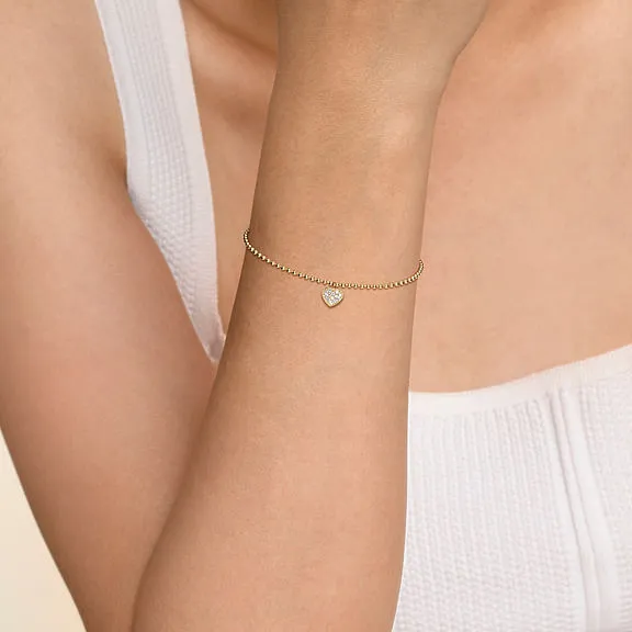 White Sapphire Heart Bracelet in 14K Yellow Gold