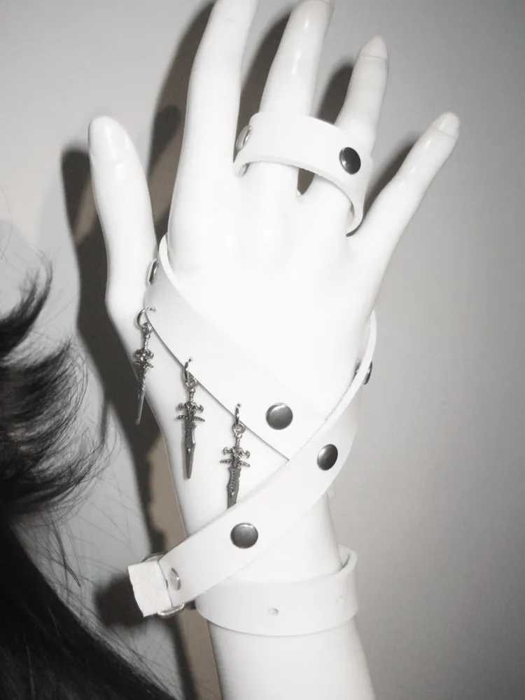 White Stud Sword Charm Punk Bracelet