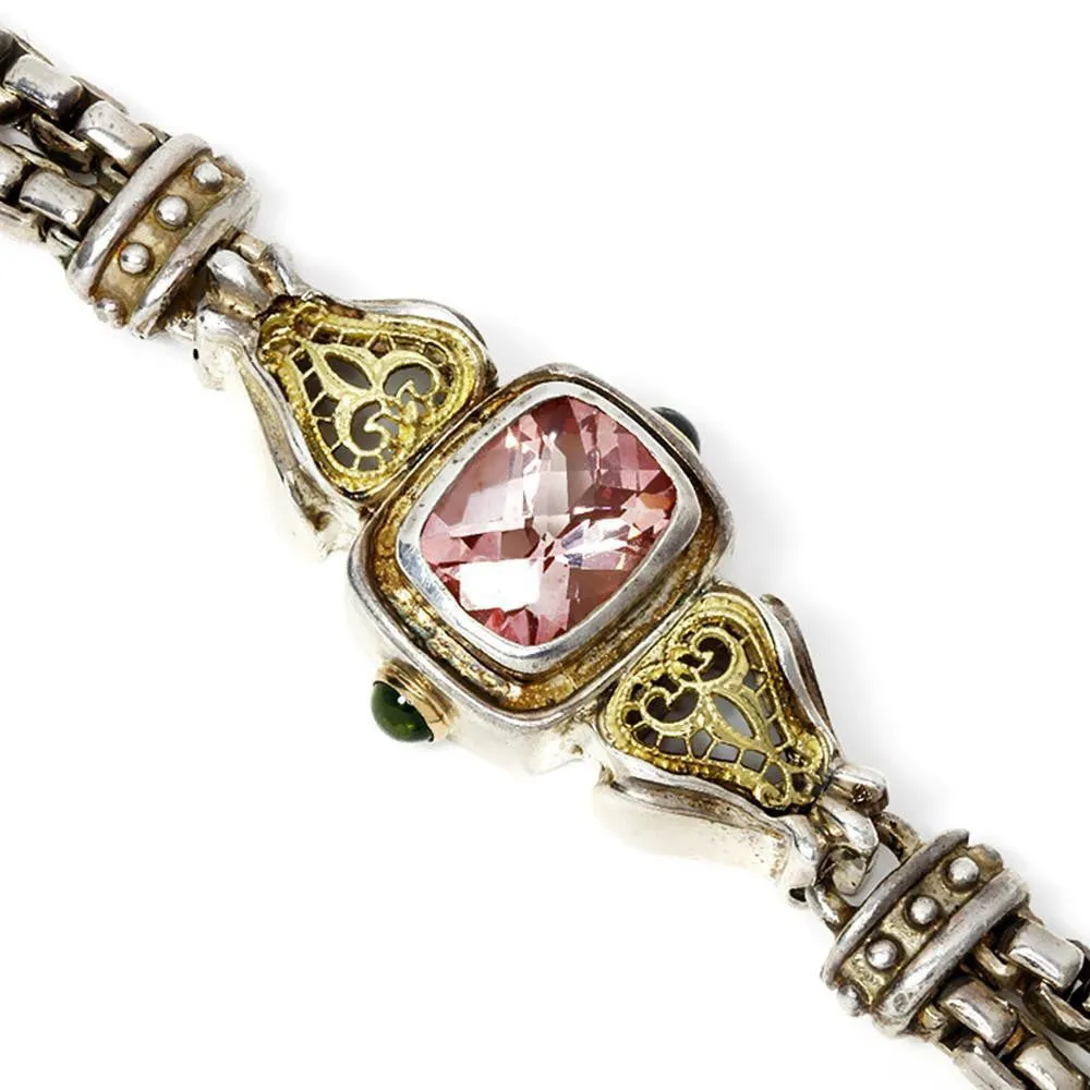 William Schraft Pink Topaz Bracelet with Tsavorite’s 925 18K