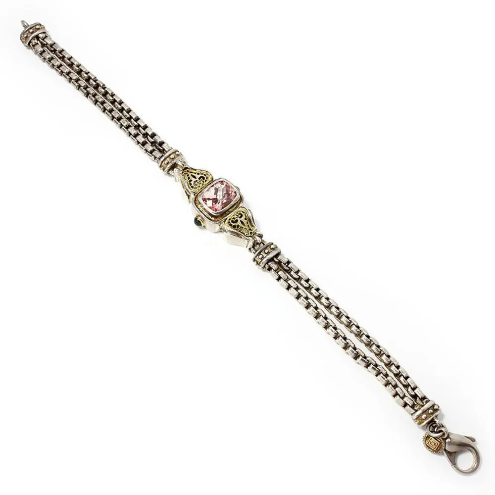 William Schraft Pink Topaz Bracelet with Tsavorite’s 925 18K