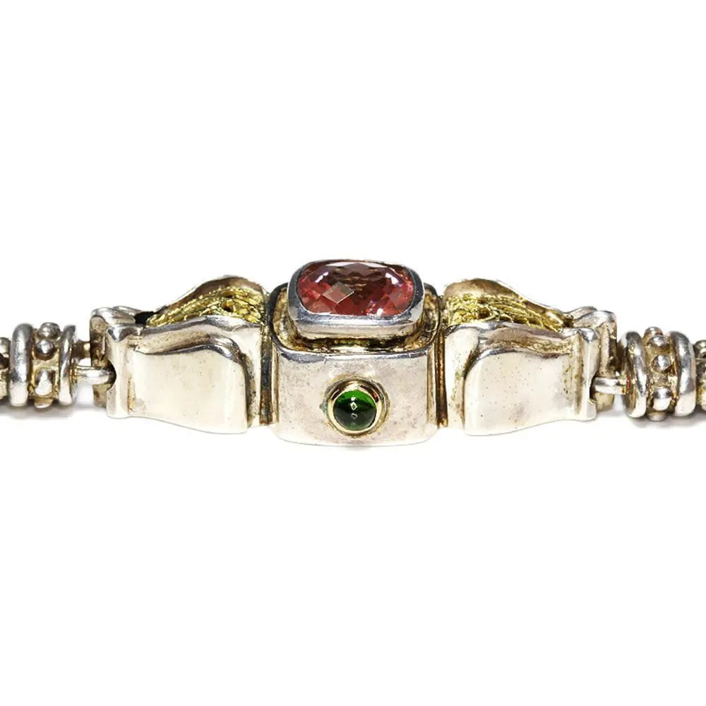 William Schraft Pink Topaz Bracelet with Tsavorite’s 925 18K