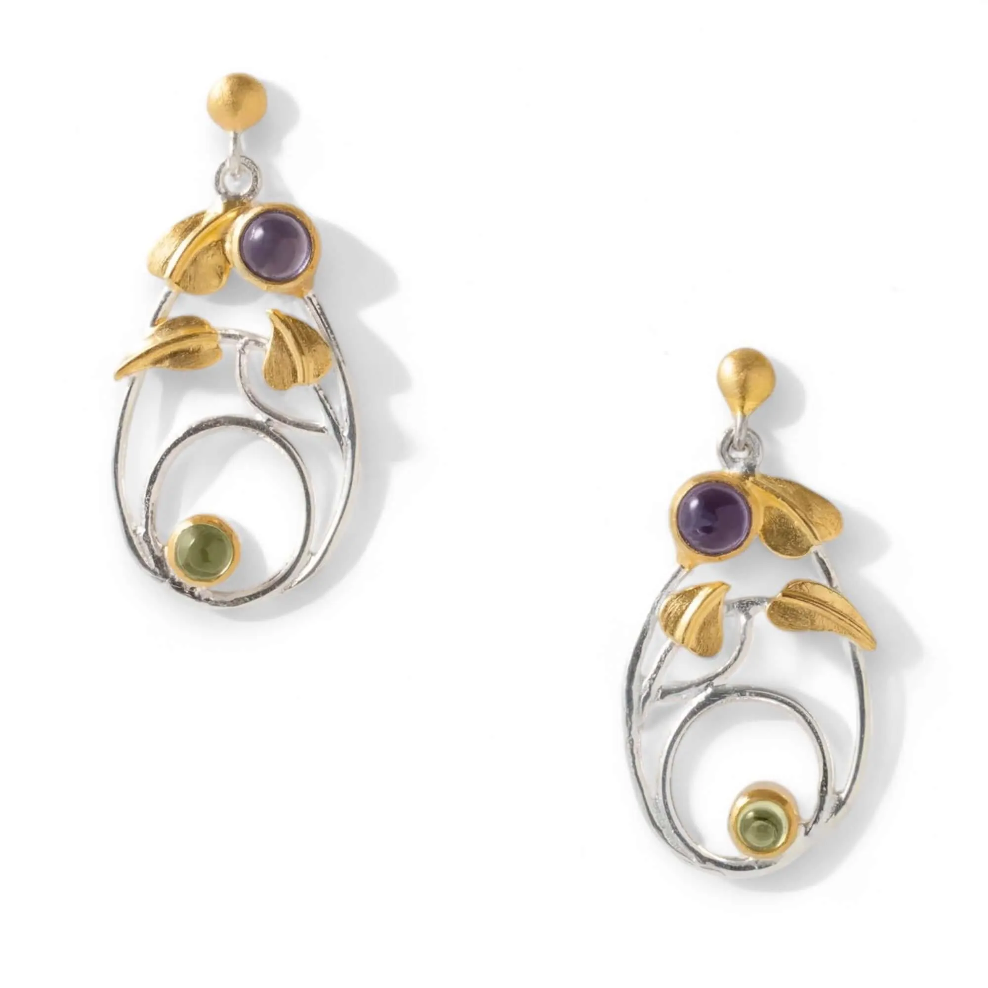 Willowwood - Art Nouveau Inspired Iolite and Peridot Earrings