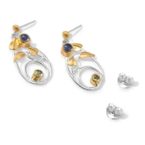 Willowwood - Art Nouveau Inspired Iolite and Peridot Earrings