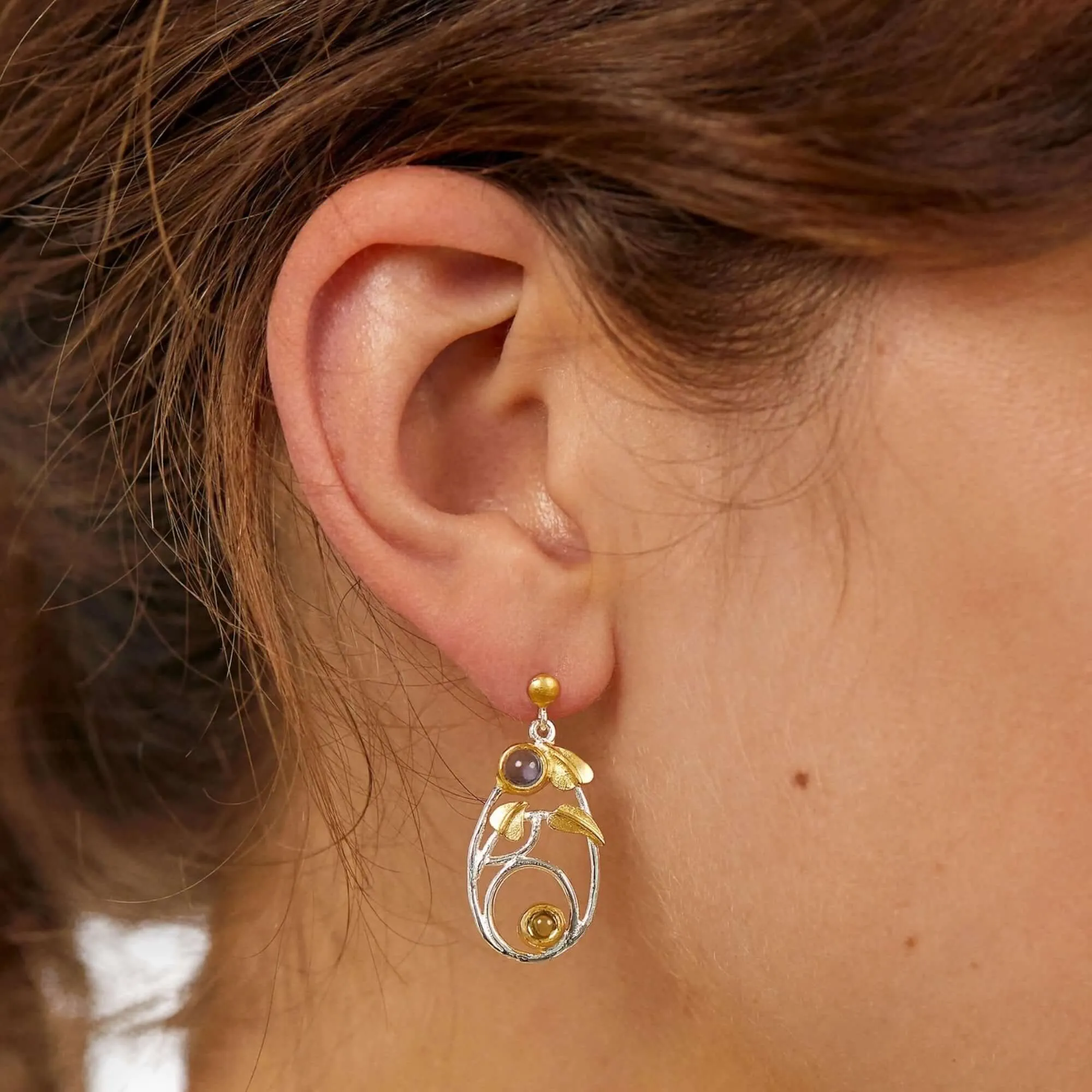 Willowwood - Art Nouveau Inspired Iolite and Peridot Earrings