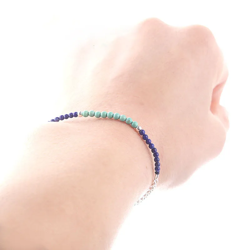 Womens Lapis Lazuli Turquoise Beaded Bracelets December Birthstone for Women