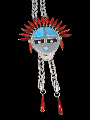 Zuni Pueblo Sunface Turquoise and Coral Necklace
