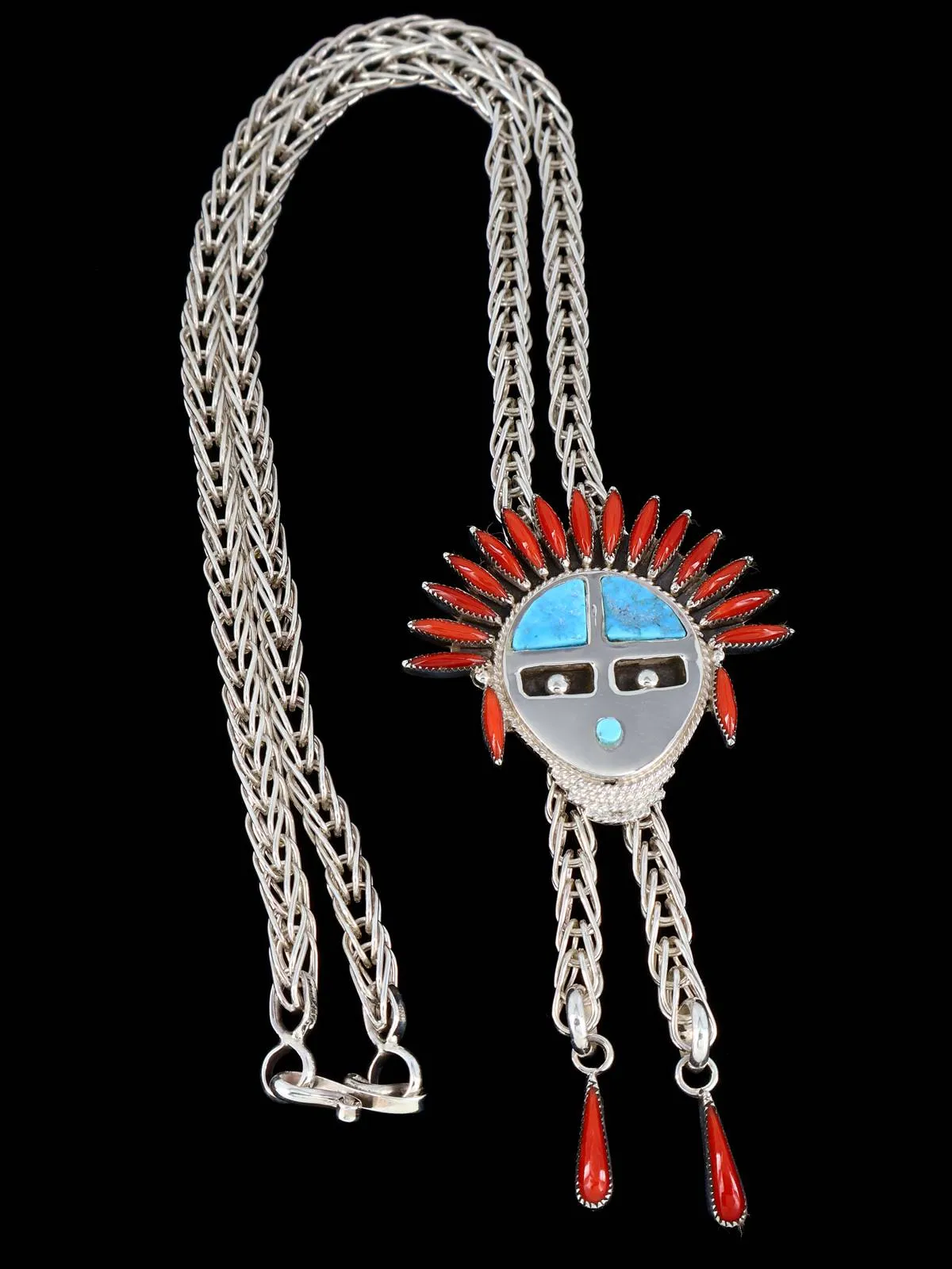 Zuni Pueblo Sunface Turquoise and Coral Necklace